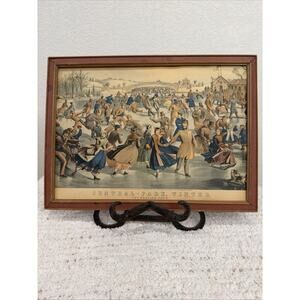 Antique 16x12 CENTRAL PARK WINTER THE SKATING POND 1862 Charles Parsons Currier